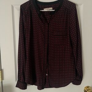 Loft Women's Black and Red Patterned Top
